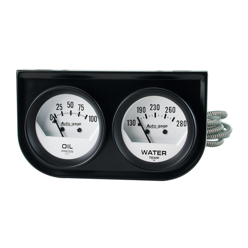 Instrumentenkonsole, Öldruck/Wassertemperatur, 2-1/16", 100 Psi/280 °F, Wht Dial, Blk Bzl, Autogage