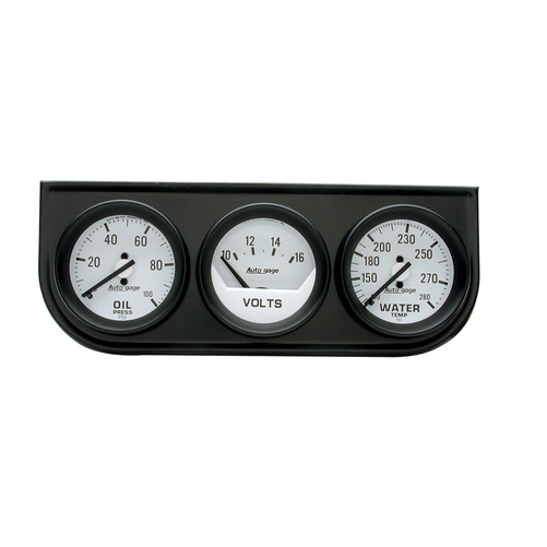 Instrumentenkonsole, Öldruck/Wassertemperatur/Volt, 2-1/16", 100 Psi/280 °F/16v, Wht Dial, Blk Bzl, Ag