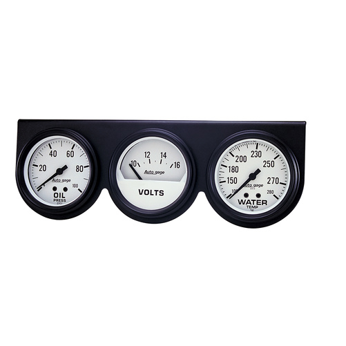 Instrumentenkonsole, Öldruck/Wassertemperatur/Volt, 2-5/8", 100 Psi/280 °F/16v, Wht Dial, Blk Bzl, Ag