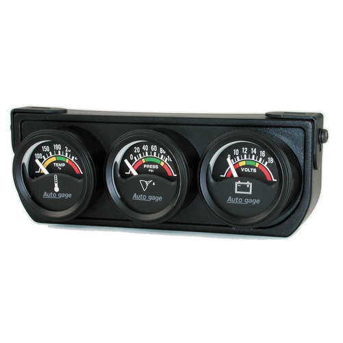 Instrumentenkonsole, Öldruck/Wassertemperatur/Volt, 1.5", 100 Psi/280 °F/18v, Elec Blk Dial, Blk Bzl, Ag