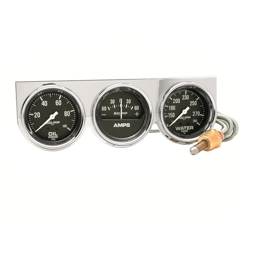 Instrumentenkonsole, Öldruck/Wassertemperatur/Amp, 2-5/8", 100 Psi/280 °F/60a, Blk Dial, Chrome Bzl, Ag