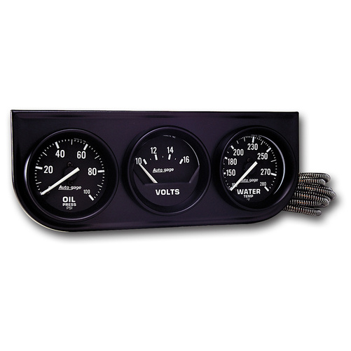 Instrumentenkonsole, Öldruck/Wassertemperatur/Volt, 2-1/16", 100 Psi/280 °F/18v, Mech Blk Dial, Blk Bzl, Ag