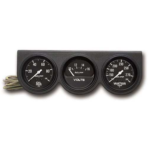 Instrumentenkonsole, Öldruck/Wassertemperatur/Volt, 2-5/8", 100 Psi/280 °F/16v, Blk Dial, Blk Bzl, Ag