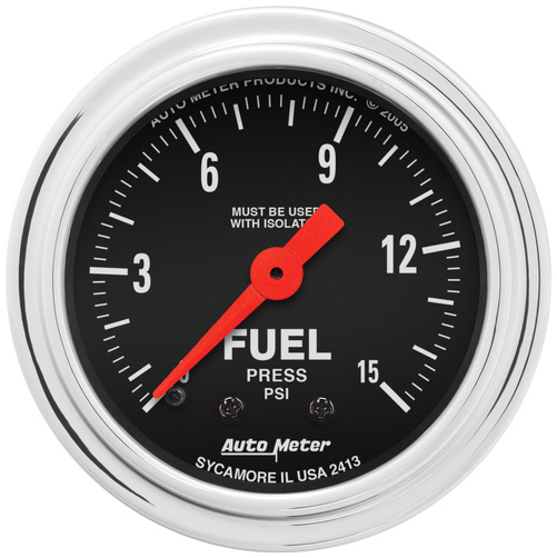2-1/16" Fuel Pressure W/ Isolator, 0-15 Psi, Traditional Chrome