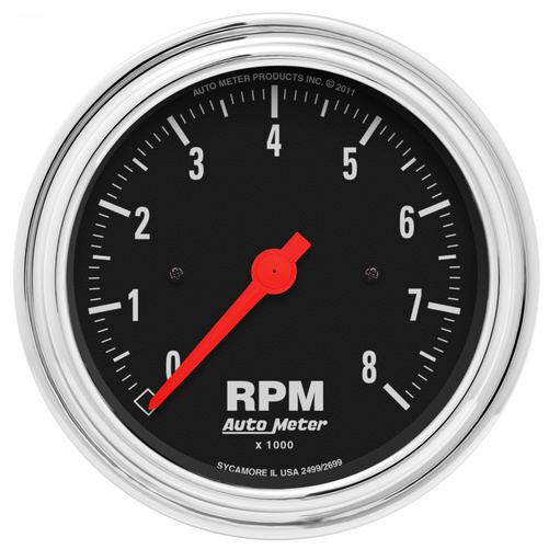 3-3/8" In-Dash Drehzahlmesser, 0-8,000 Rpm, Traditional Chrome