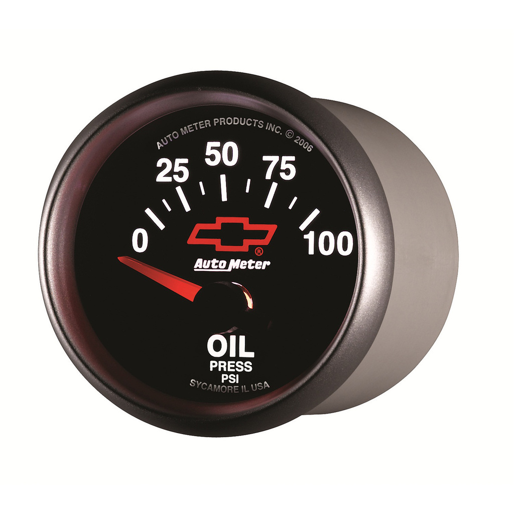2-1/16" Öldruck, 0-100 Psi, Chevy Red Bowtie, Black