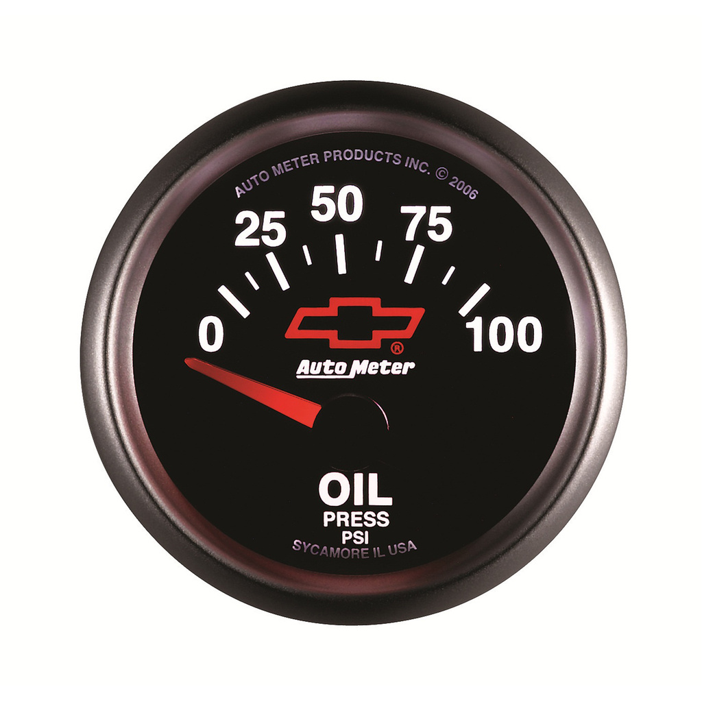 2-1/16" Öldruck, 0-100 Psi, Chevy Red Bowtie, Black