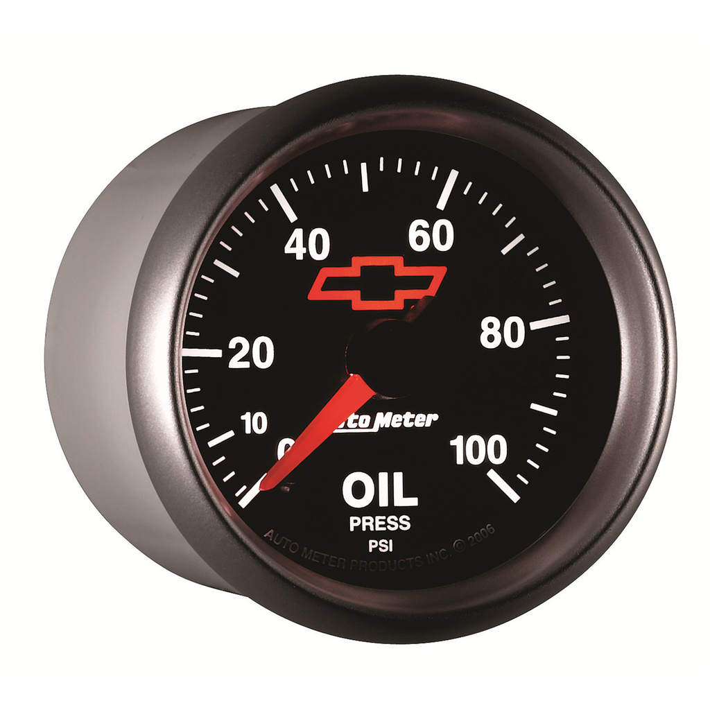 2-1/16" Öldruck, 0-100 Psi, Chevy Red Bowtie, Black