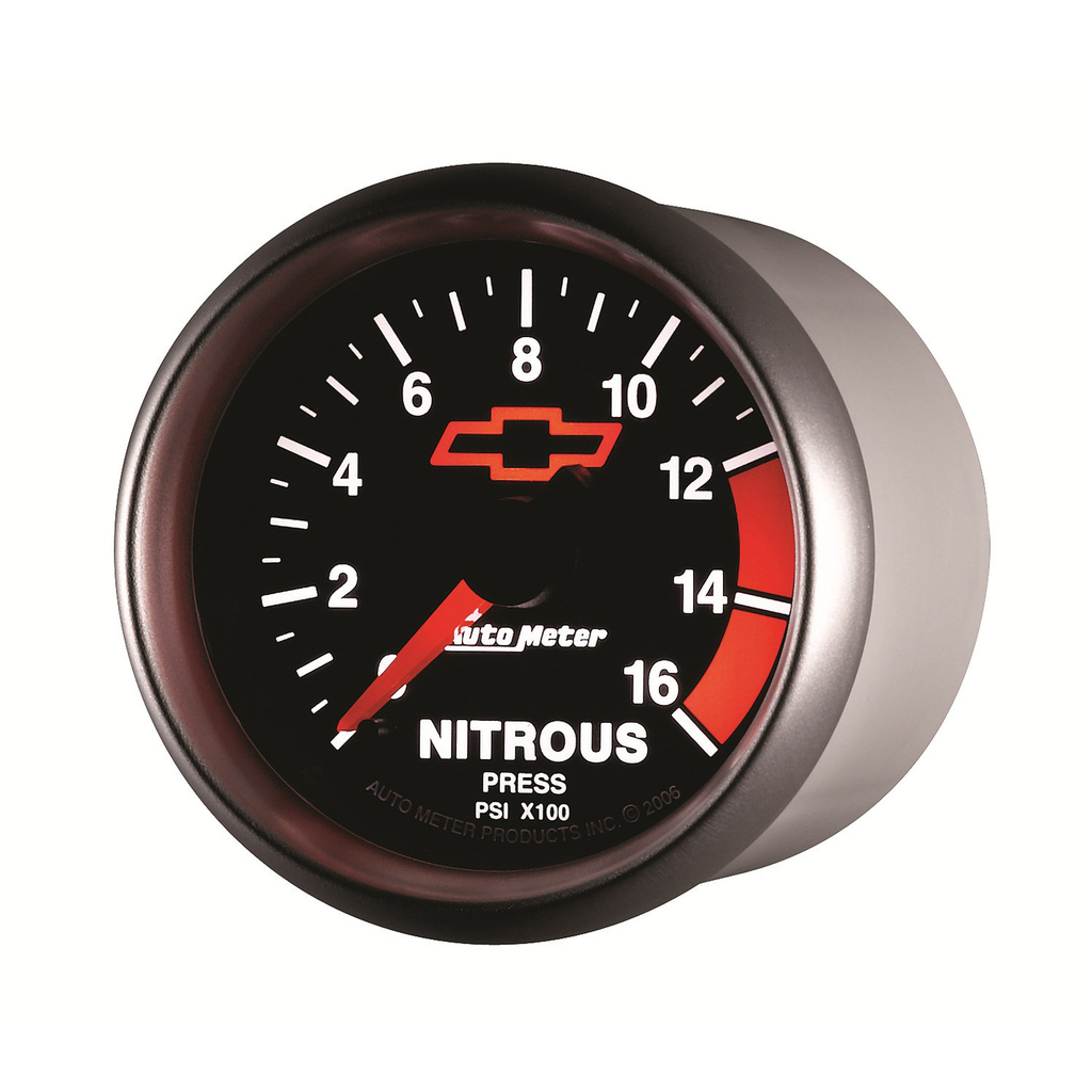 2-1/16" Nitrous Druck, 0-1600 Psi, Chevy Red Bowtie, Black