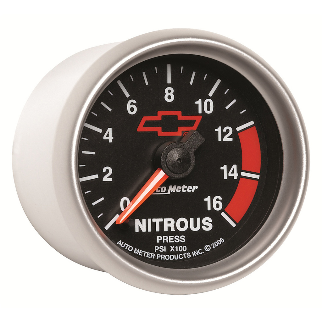 2-1/16" Nitrous Druck, 0-1600 Psi, Chevy Red Bowtie, Black