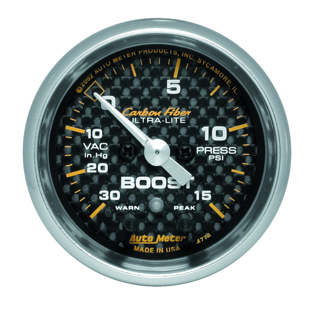 2-1/16" Boost/Vakuum, 30 In Hg/15 Psi, Peak & Warn, Carbon Fiber