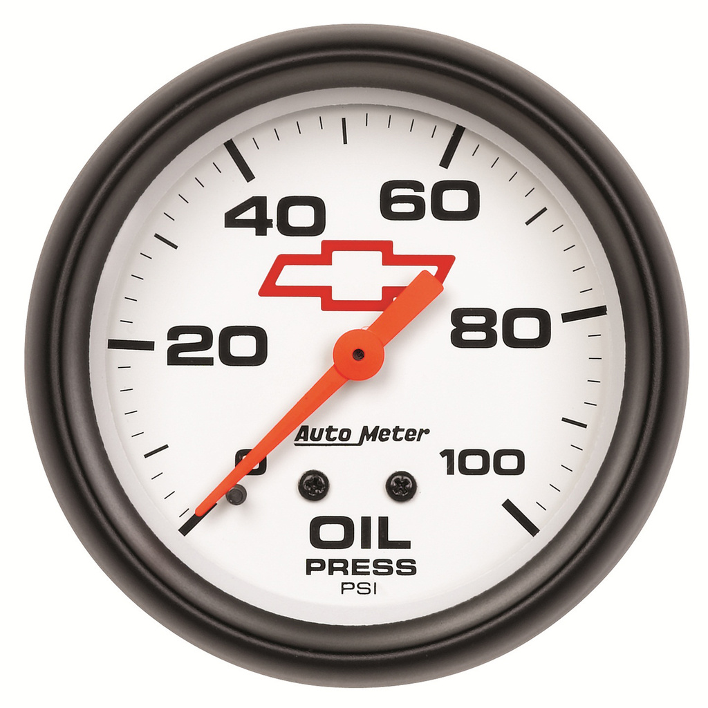 2-5/8" Öldruck, 0-100 Psi, Chevy Red Bowtie, White