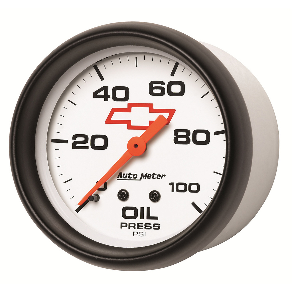 2-5/8" Öldruck, 0-100 Psi, Chevy Red Bowtie, White