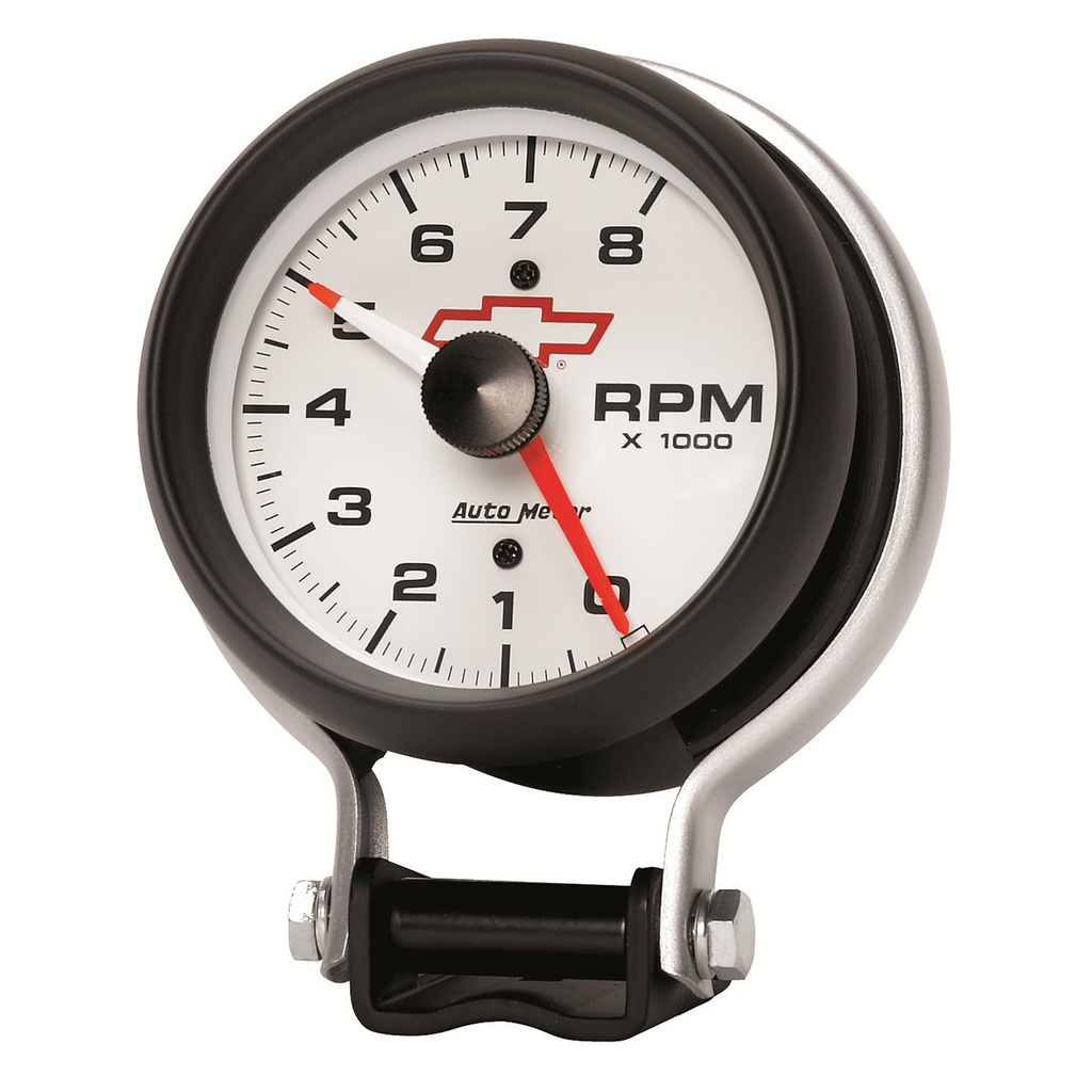 3-3/4" Sockel Drehzahlmesser, 0-8,000 Rpm, Chevy Red Bowtie, White
