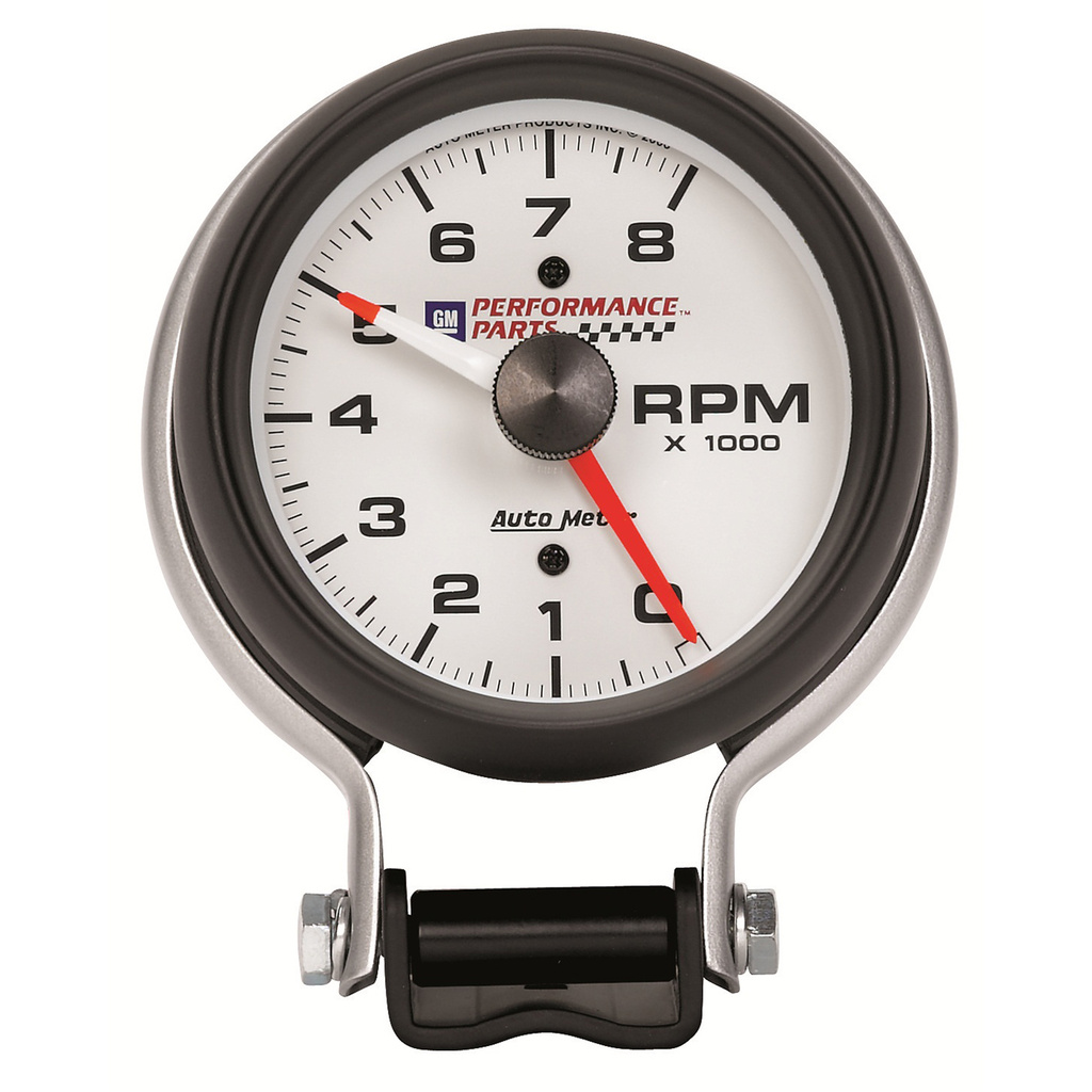 3-3/4" Sockel Drehzahlmesser, 0-8,000 Rpm, Chevy Red Bowtie, White