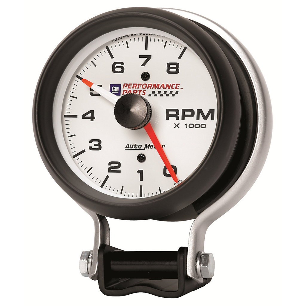 3-3/4" Sockel Drehzahlmesser, 0-8,000 Rpm, Chevy Red Bowtie, White