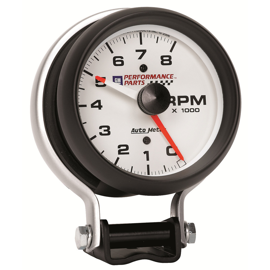 3-3/4" Sockel Drehzahlmesser, 0-8,000 Rpm, Chevy Red Bowtie, White
