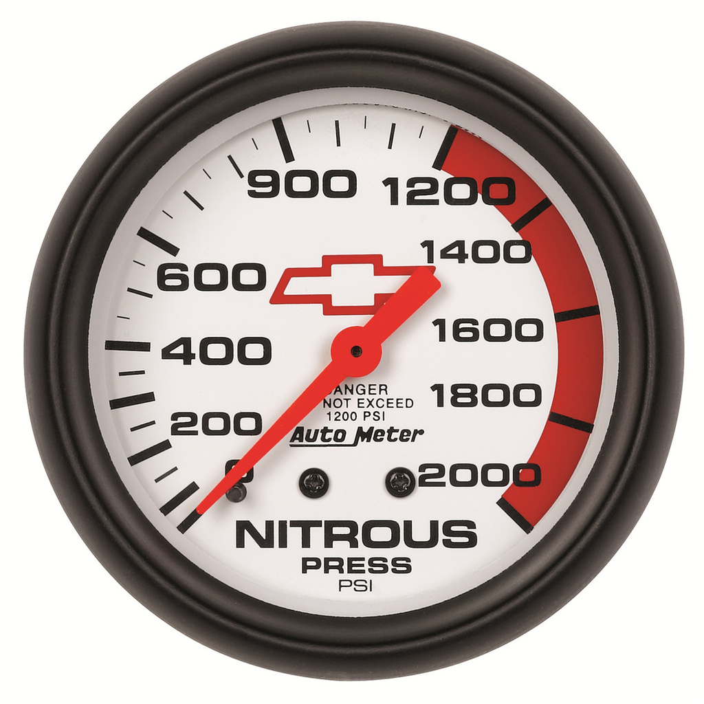 2-5/8" Nitrous Druck, 0-2000 Psi, Chevy Red Bowtie, White