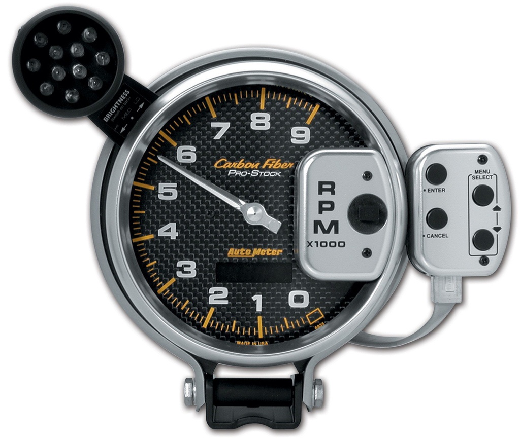 5" Drehzahlmesser, 0-9000 Rpm, Pro-Stock Sockel W/ Super Lite & Peak Mem, Carbon Fiber