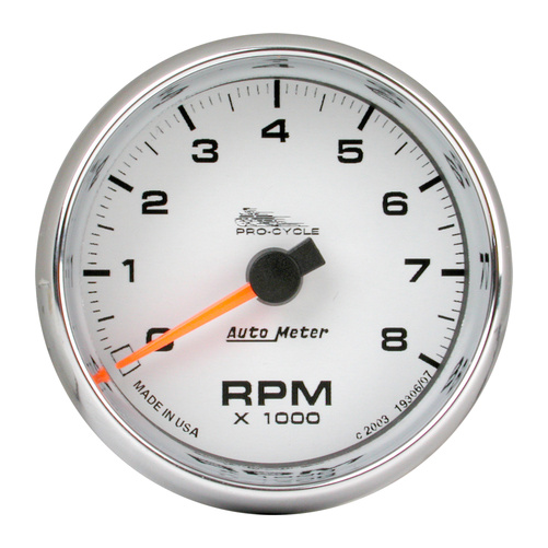 2-5/8" Drehzahlmesser, 0-8,000 Rpm, White, Pro-Cycle