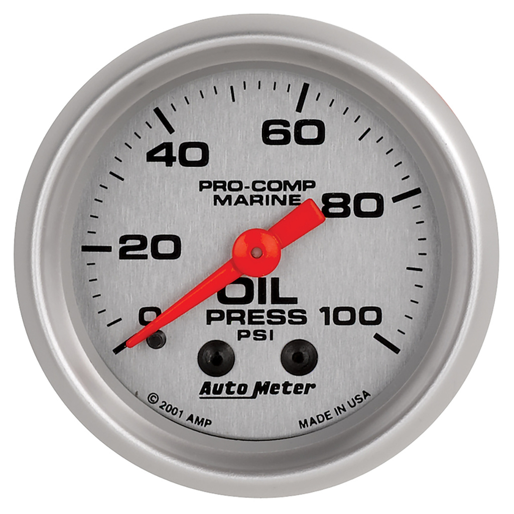 2-1/16" Öldruck, 0-100 Psi, Marine Silver Ultra-Lite