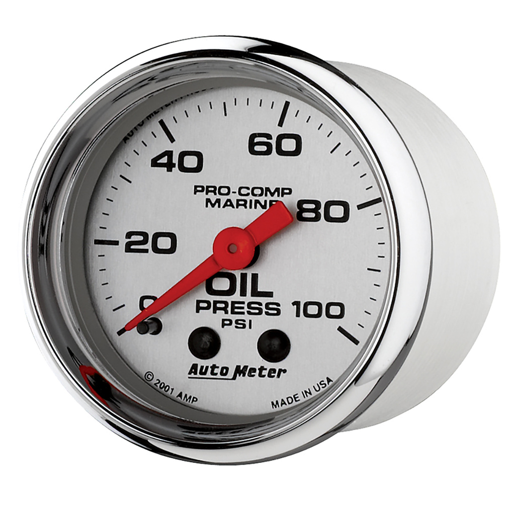 2-1/16" Öldruck, 0-100 Psi, Marine Chrome Ultra-Lite