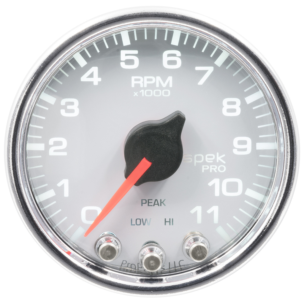2-1/16" In-Dash Drehzahlmesser, 0-11,000 Rpm, Spek-Pro, White/Chrome