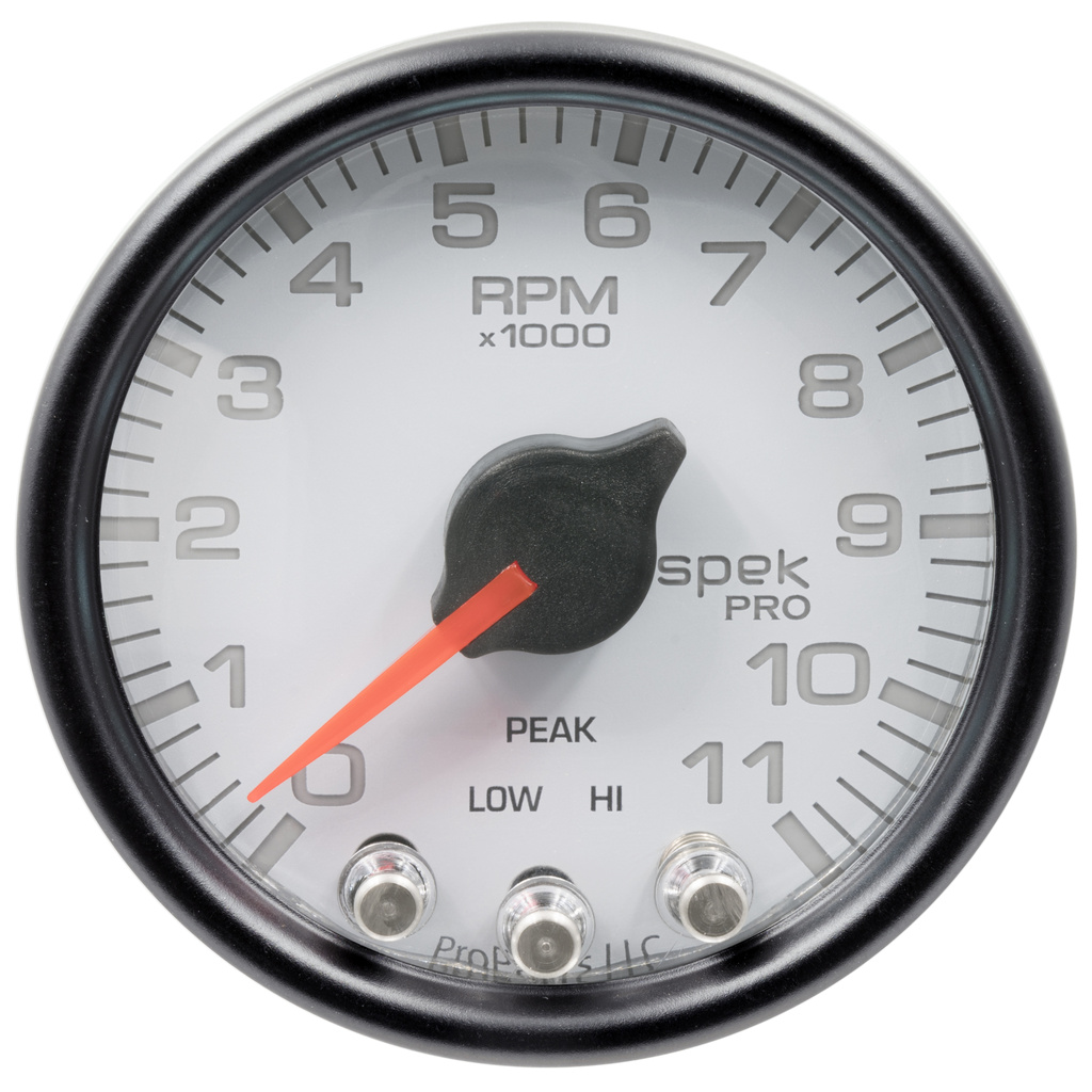 2-1/16" In-Dash Drehzahlmesser, 0-11,000 Rpm, Spek-Pro, White/Black