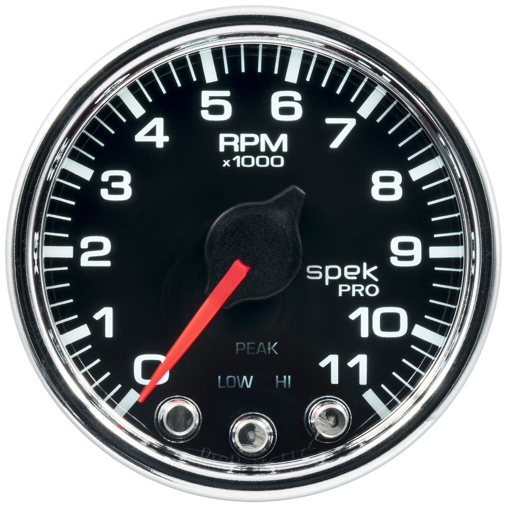 2-1/16" In-Dash Drehzahlmesser, 0-11,000 Rpm, Spek-Pro, Black/Chrome