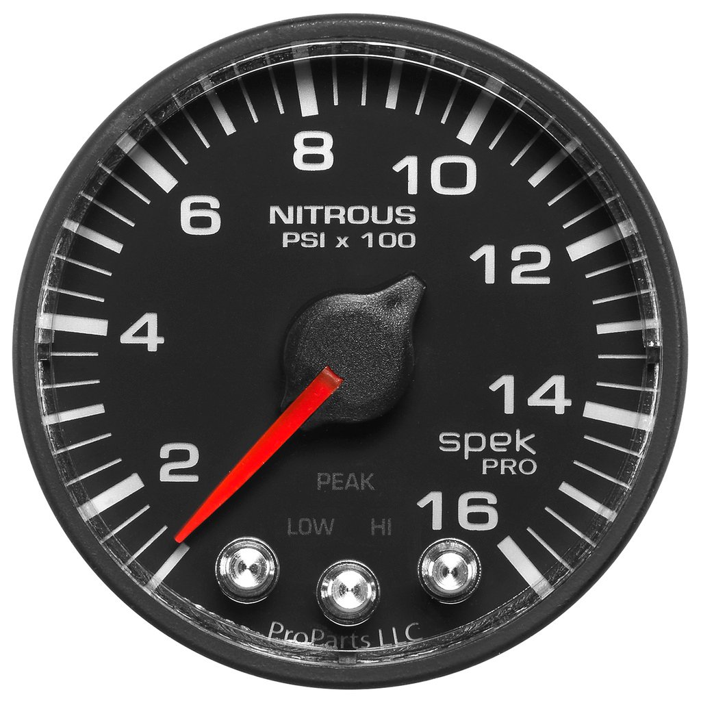 2-1/16" Nitrous Druck, 0-1600 Psi, Spek-Pro, Black/Black