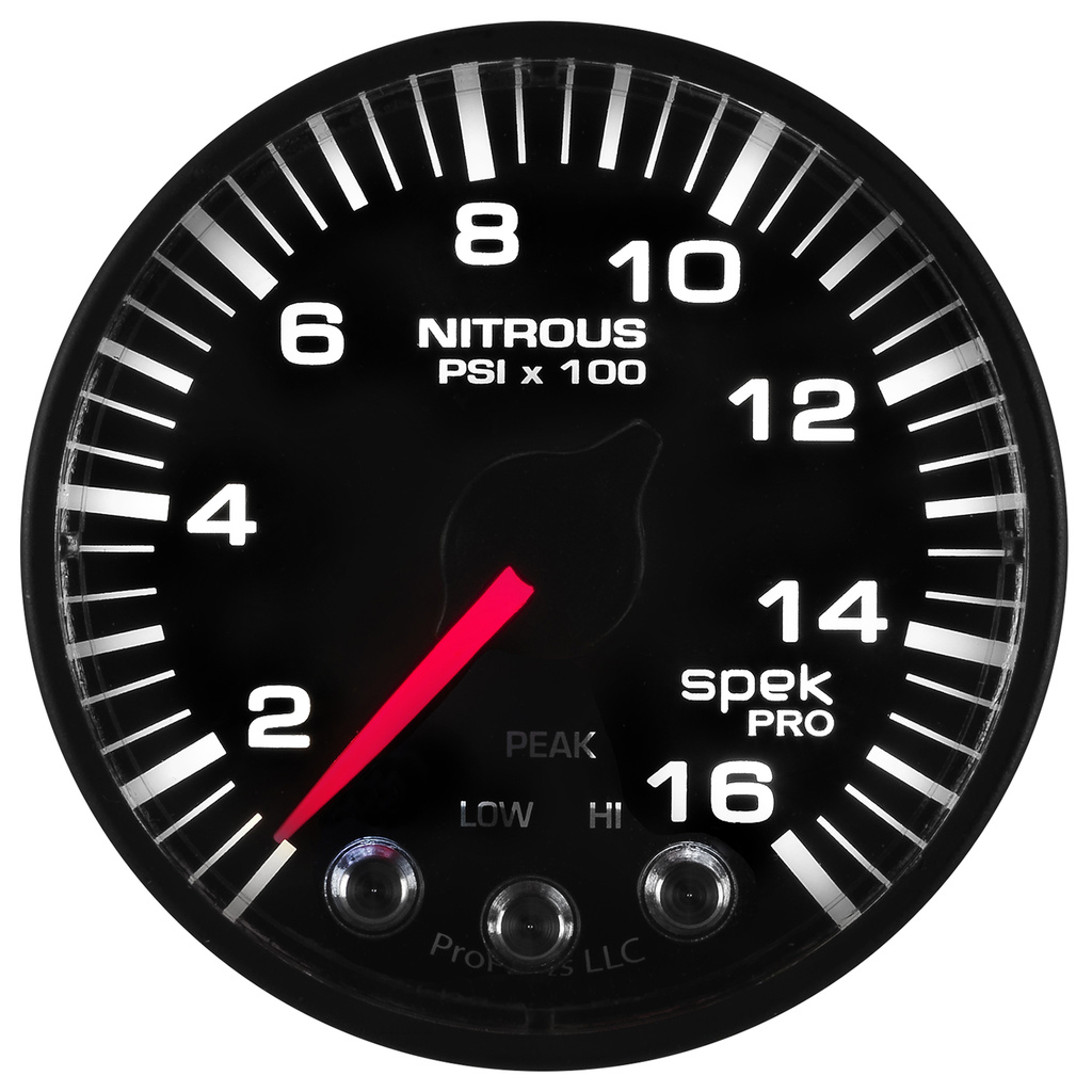 2-1/16" Nitrous Druck, 0-1600 Psi, Spek-Pro, Black/Black