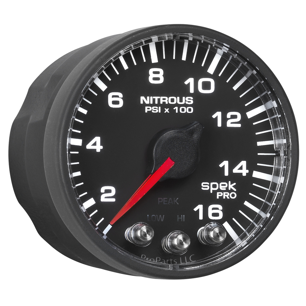 2-1/16" Nitrous Druck, 0-1600 Psi, Spek-Pro, Black/Black
