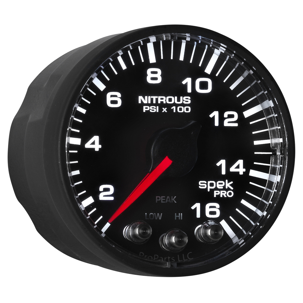 2-1/16" Nitrous Druck, 0-1600 Psi, Spek-Pro, Black/Black