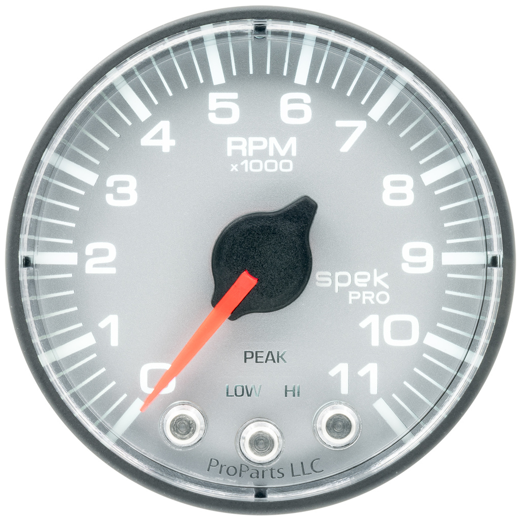 2-1/16" In-Dash Drehzahlmesser, 0-11,000 Rpm, Spek-Pro, Silver/Black