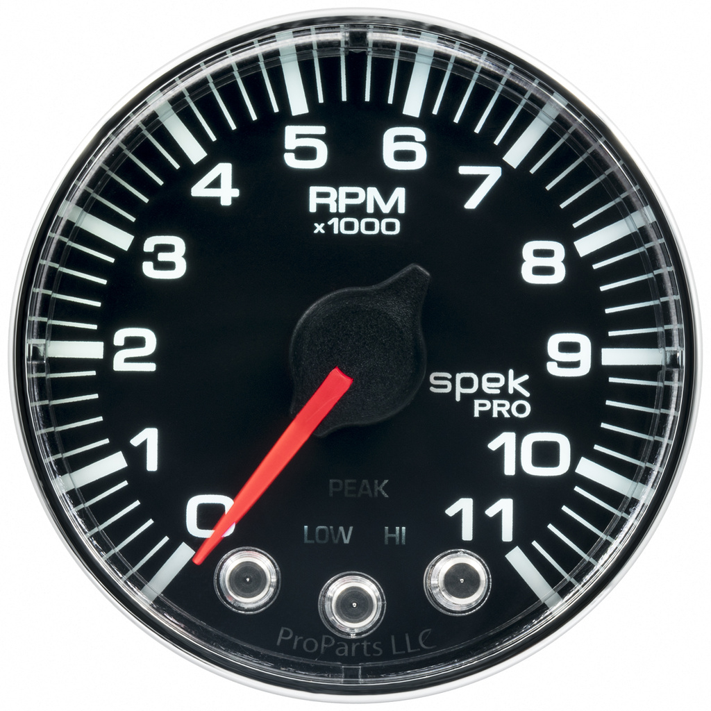 2-1/16" In-Dash Drehzahlmesser, 0-11,000 Rpm, Spek-Pro, Black/Chrome