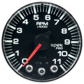 2-1/16" In-Dash Drehzahlmesser, 0-11,000 Rpm, Spek-Pro, Black/Chrome
