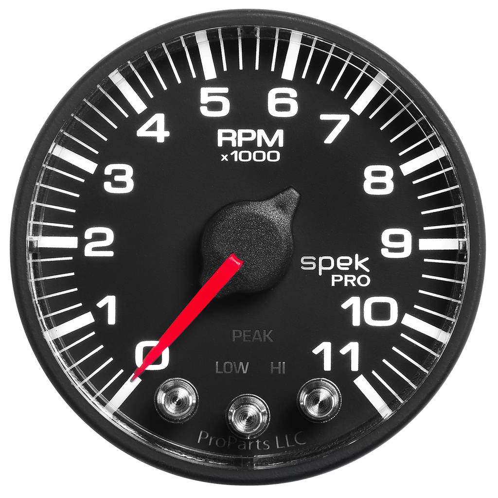 2-1/16" In-Dash Drehzahlmesser, 0-11,000 Rpm, Spek-Pro, Black/Black