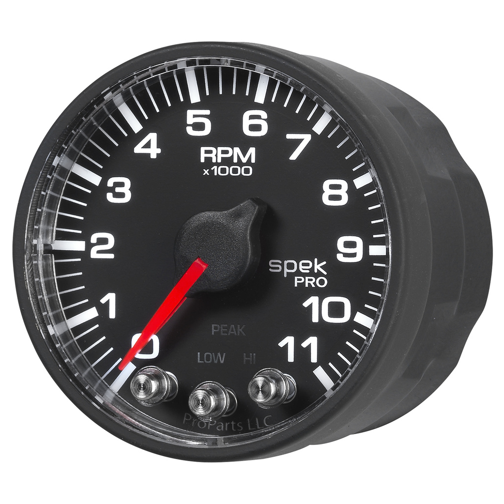 2-1/16" In-Dash Drehzahlmesser, 0-11,000 Rpm, Spek-Pro, Black/Black
