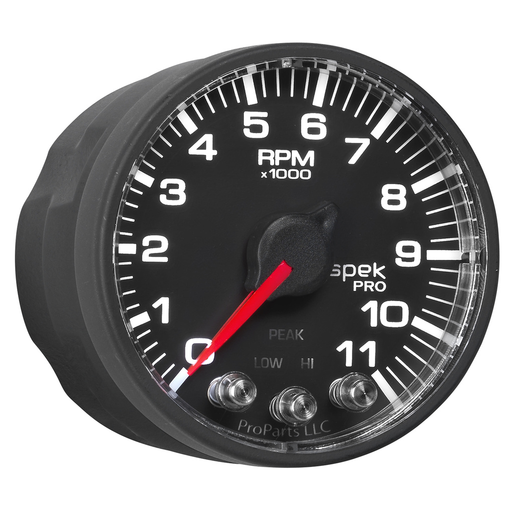 2-1/16" In-Dash Drehzahlmesser, 0-11,000 Rpm, Spek-Pro, Black/Black