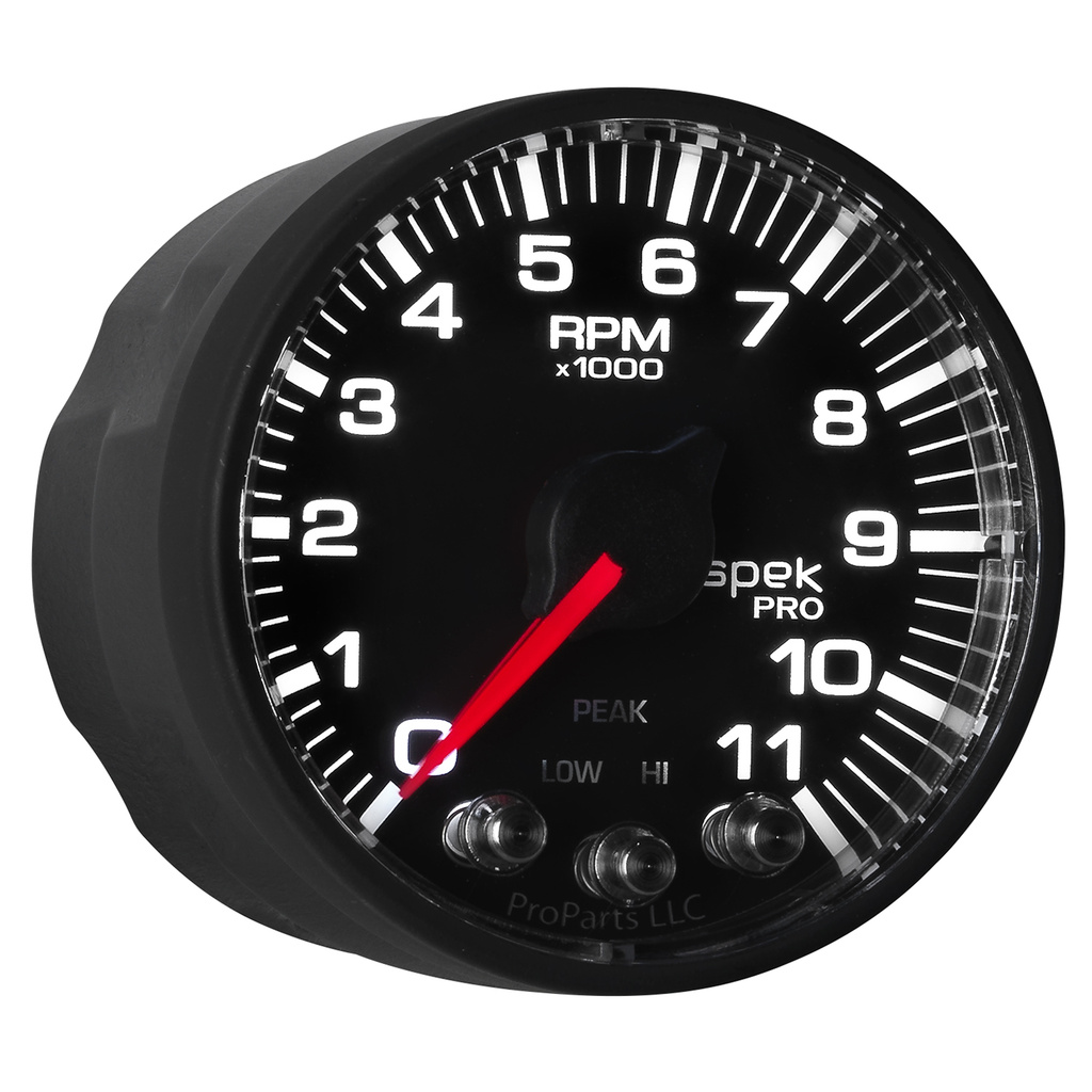 2-1/16" In-Dash Drehzahlmesser, 0-11,000 Rpm, Spek-Pro, Black/Black