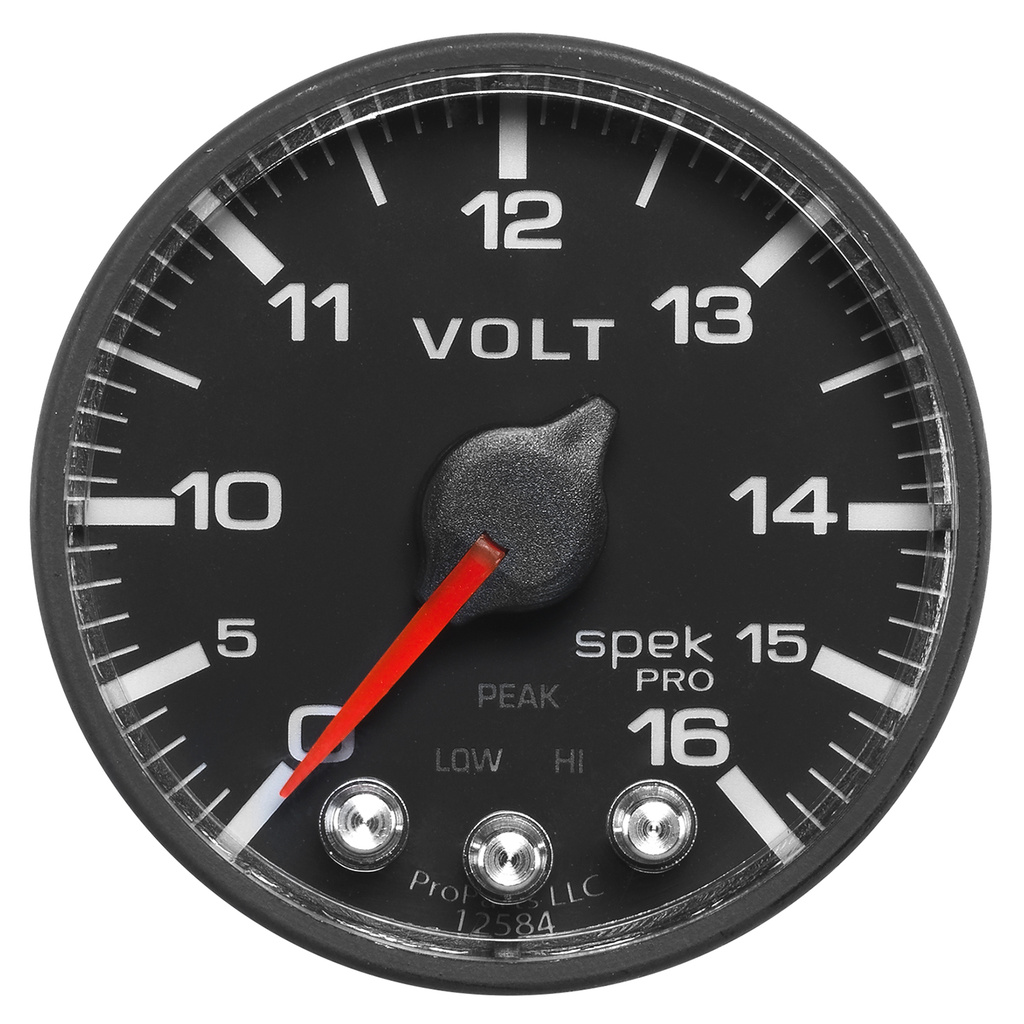 2-1/16" Voltmeter, 0-16v, Spek-Pro, Black/Black