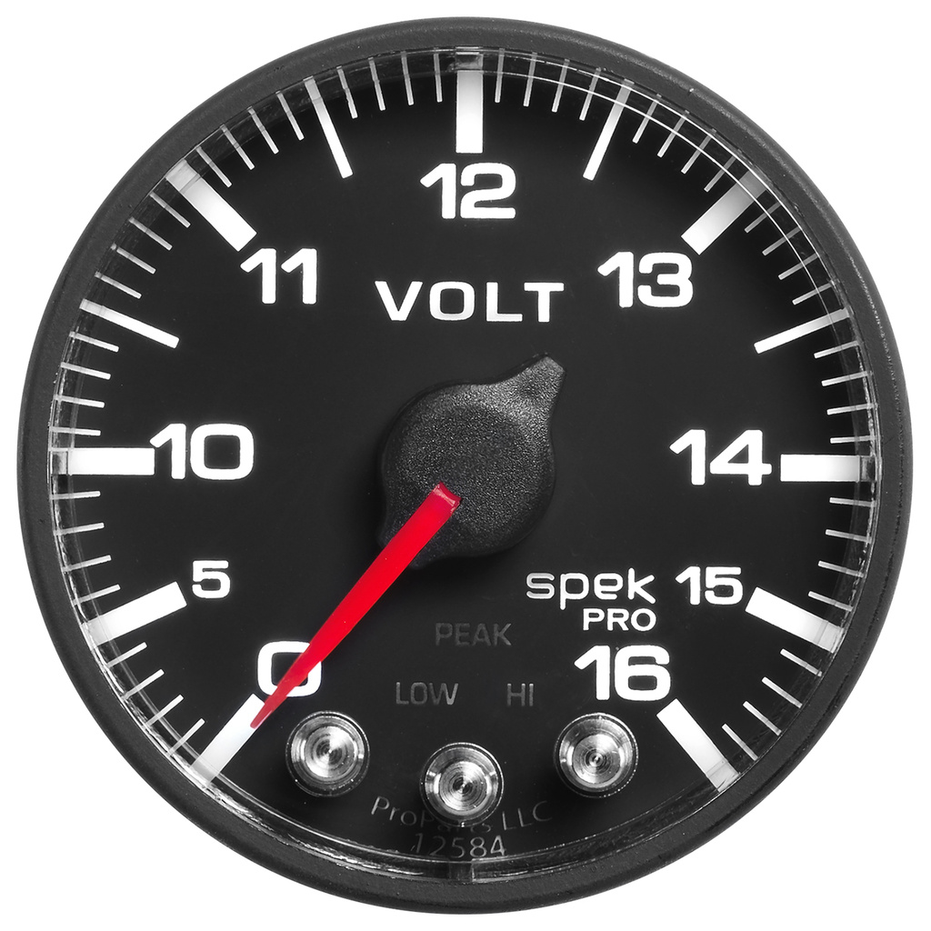 2-1/16" Voltmeter, 0-16v, Spek-Pro, Black/Black