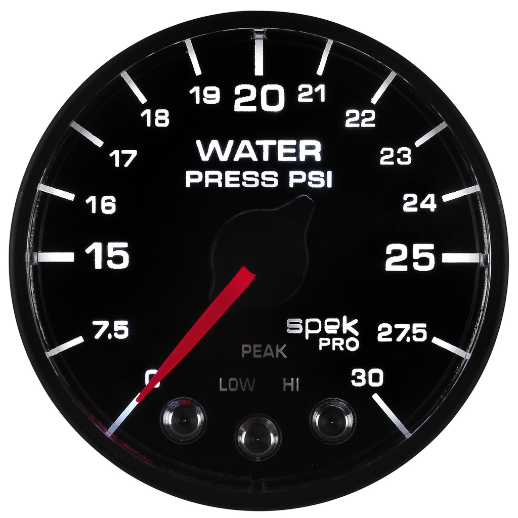 2-1/16" Wasserdruck, 0-30 Psi, Spek-Pro, Black/Black, Ecu