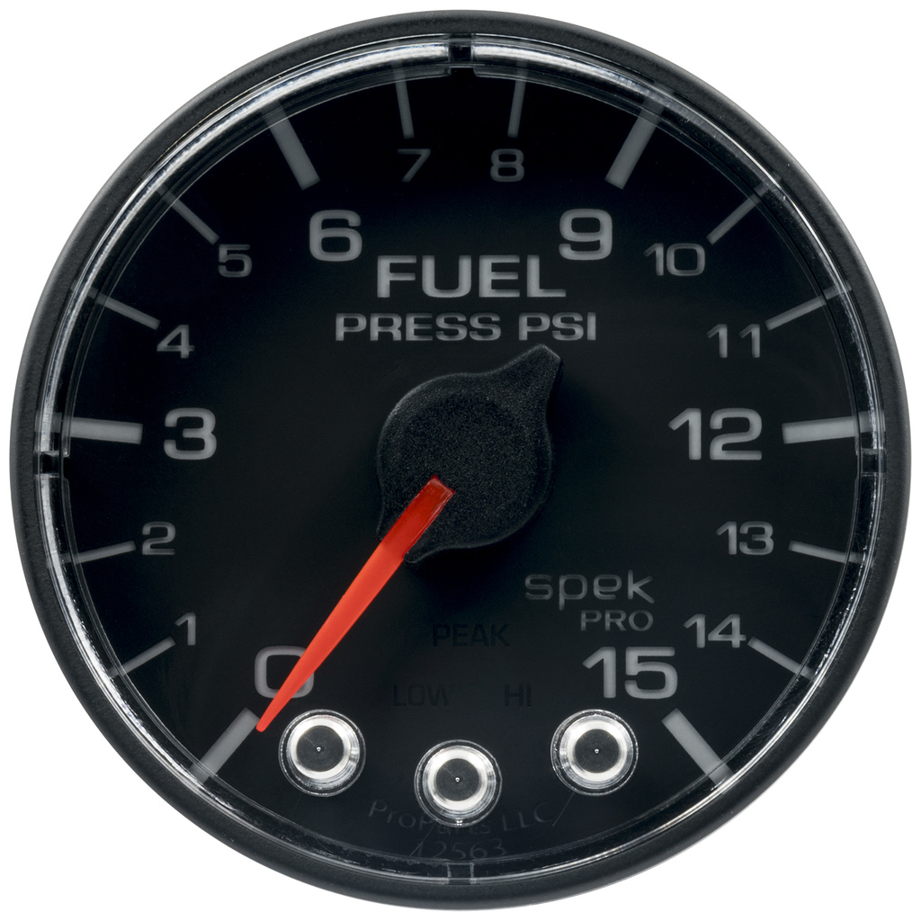 2-1/16" Kraftstoffdruck, 0-15 Psi, Spek-Pro, Black/Black, Ecu