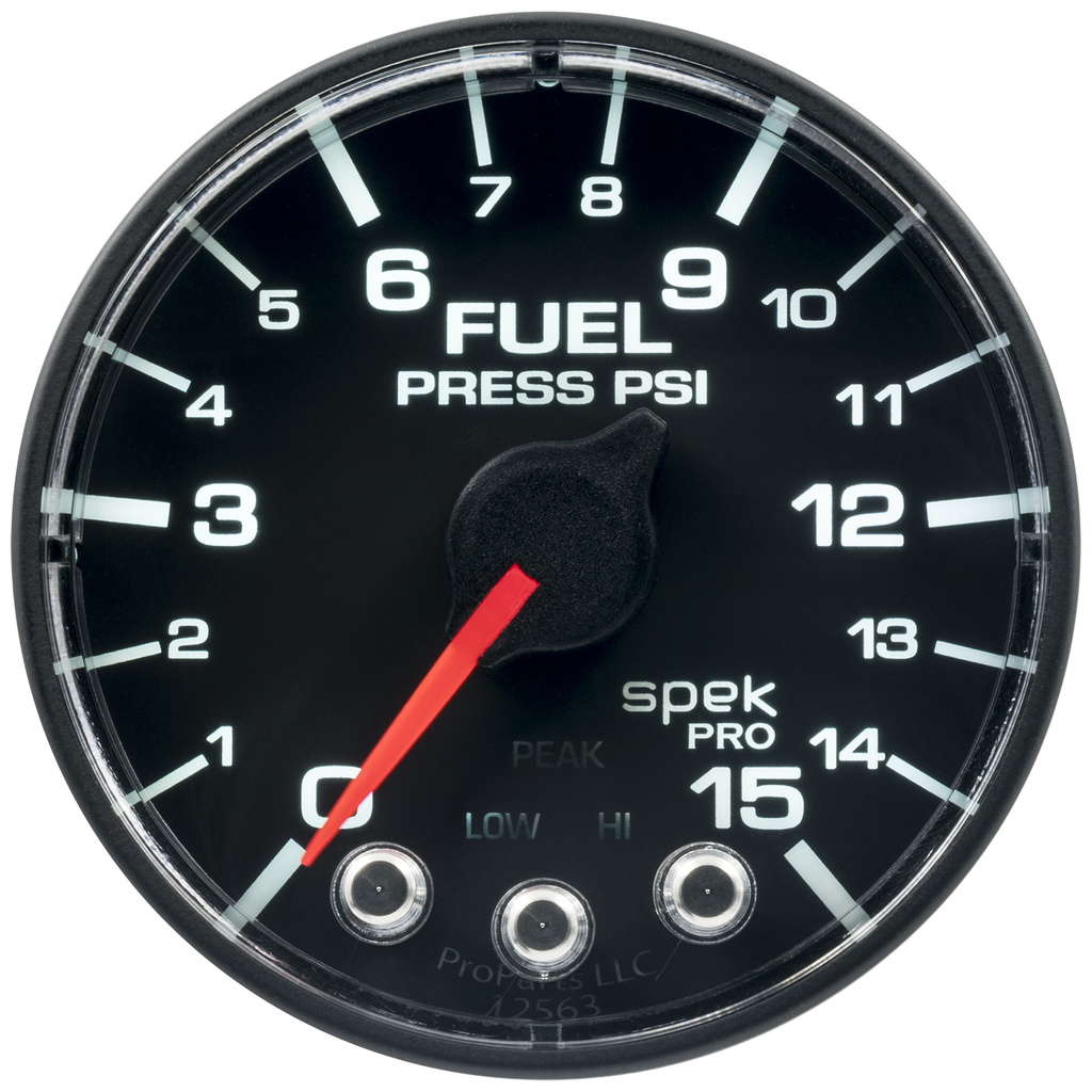 2-1/16" Kraftstoffdruck, 0-15 Psi, Spek-Pro, Black/Black, Ecu