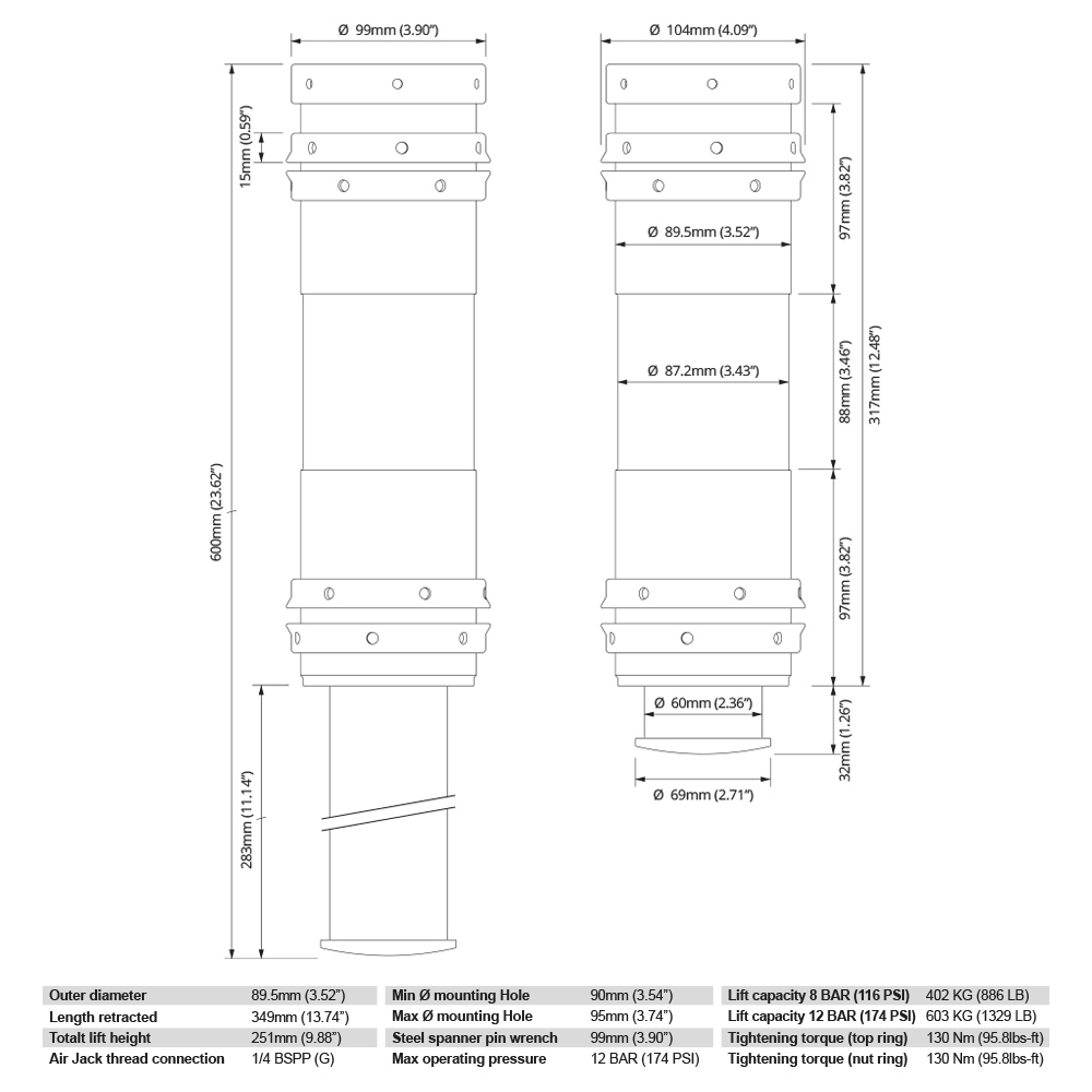 Air Jack 90-Wettbewerb komplett Set 3PC, 8 bar / 120 psi