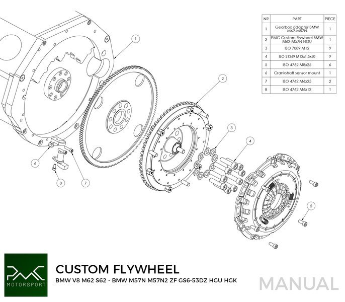 PMC-Schwungrad BMW V8 M62 - BMW M57N M57N2 GS6-53DZ HGU HGK - 240mm + Kurbelwellensensor Adapter