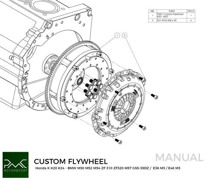 PMC-Schwungwheel Honda K - BMW M50 S50 M52 S52 M54 S54 M57 - 240mm