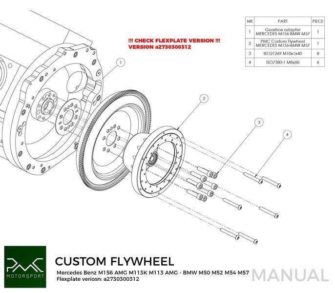 PMC-Schwungrad Mercedes-Benz V8 M113 M113K M156 AMG - BMW M50 S50 M52 S52 M54 S54 M57 - 184mm 7,25 "(P)
