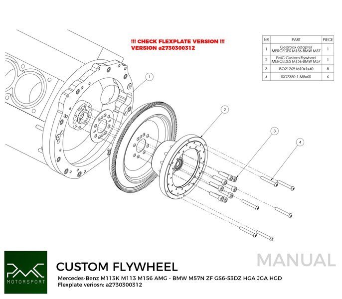 PMC-Schwungrad Mercedes-Benz M113 M113K M156 AMG - BMW M57N M57N2 GS6-53DZ HGD JGA HGA 184mm 7.25 "(P)